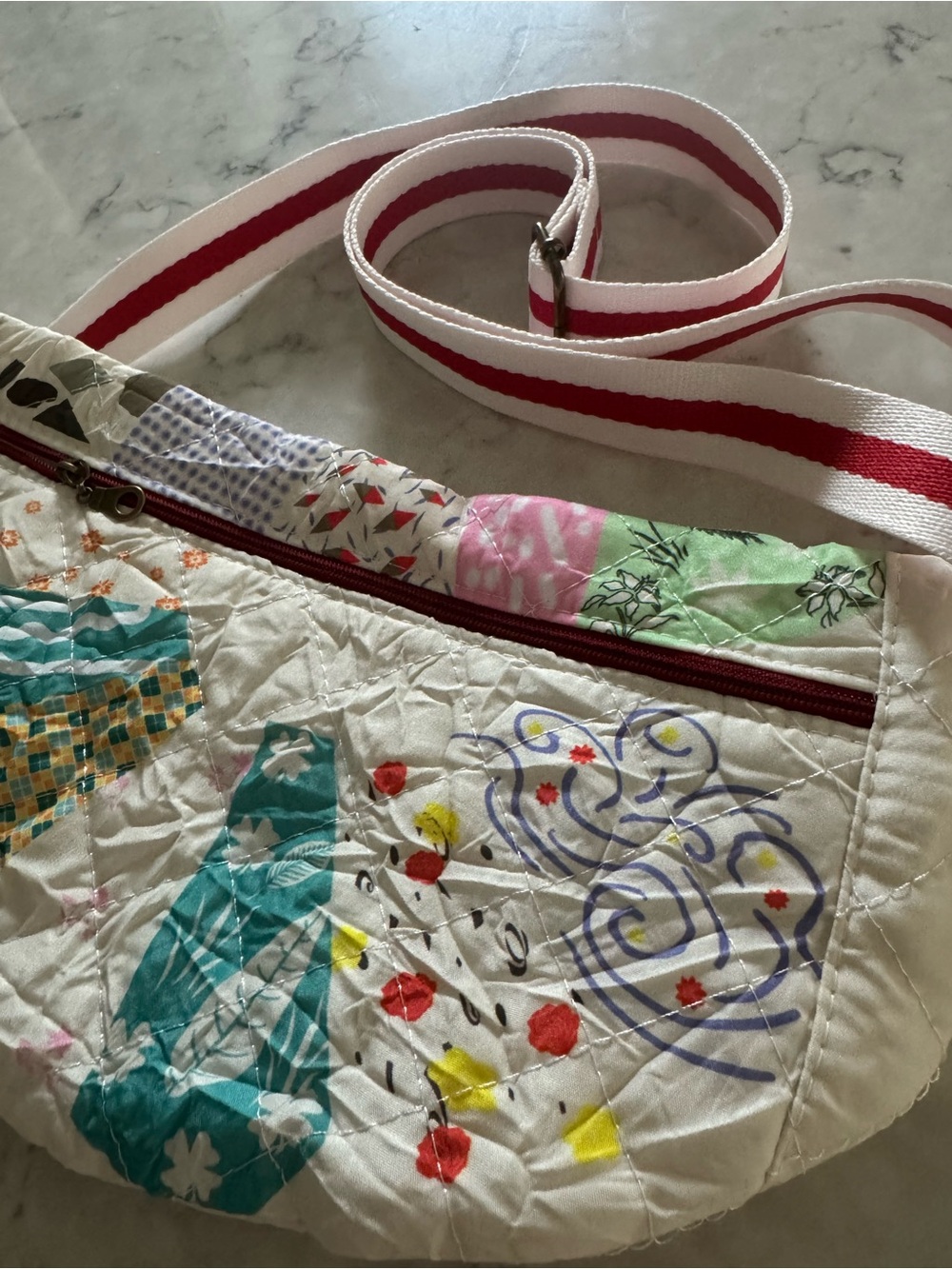 NWOT Quilted Patchwork Crossbody Bag - White with Multicolor Accents - Picture 2 of 4